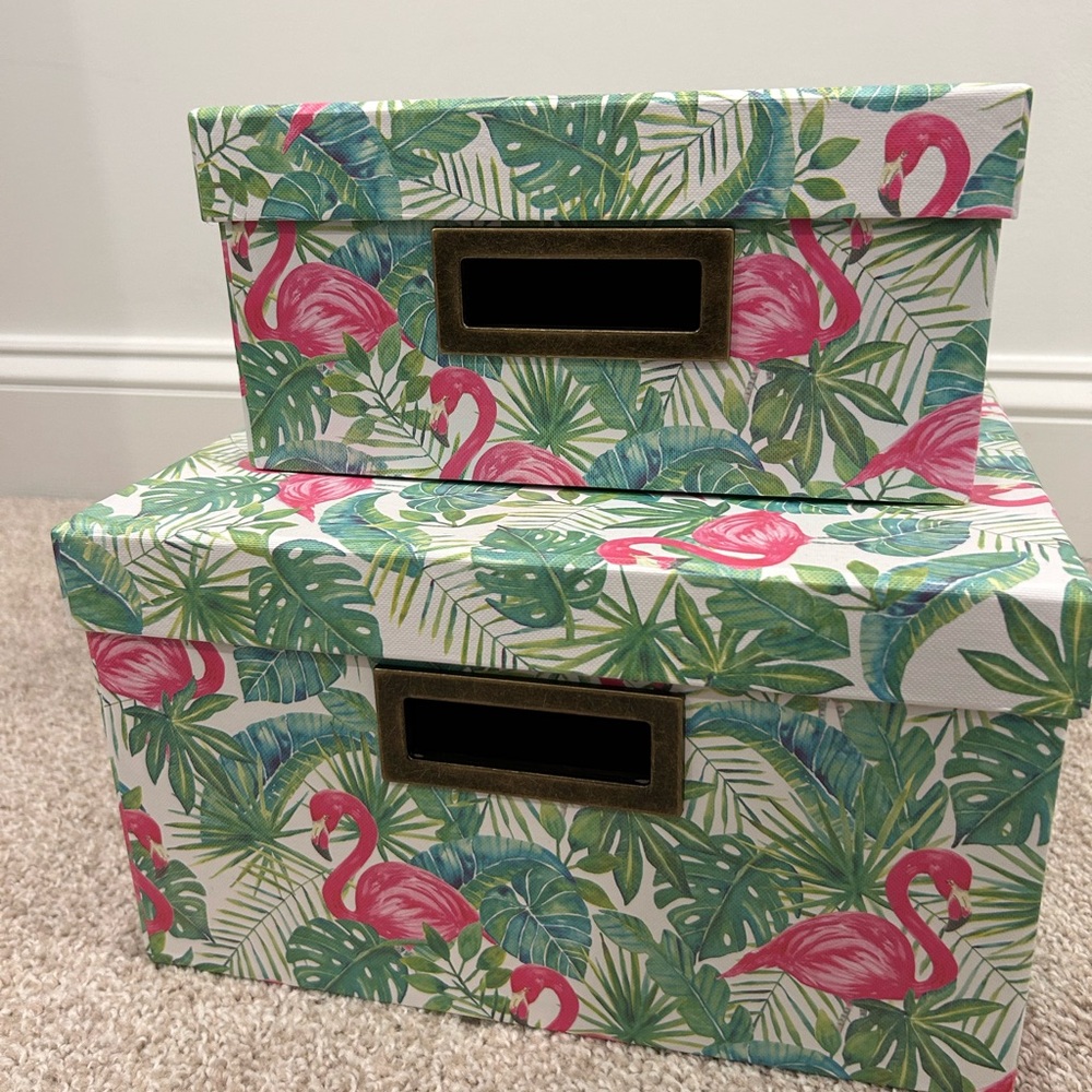 Decorative Storage Boxes - Large - Pink and Green Flamingo Print - Picture 3 of 5